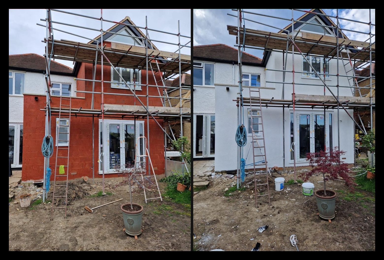 Two-storey extension before and after render