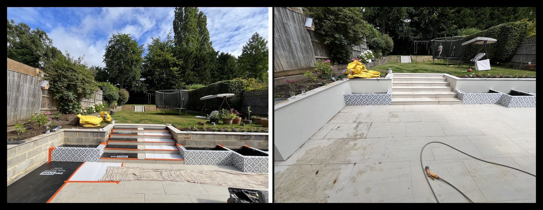 Garden steps and retaining walls before and after